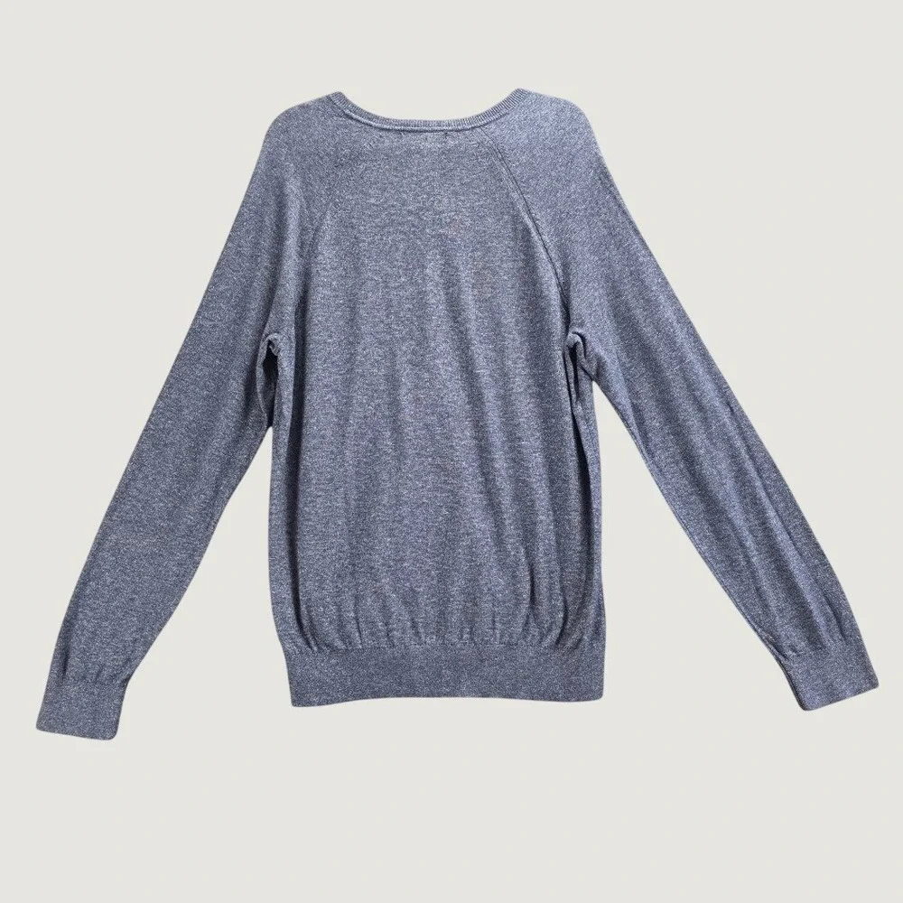 Banana Republic V-Neck Sweater Mens Sz M Blue Heather 100% Cotton Raglan Sleeve